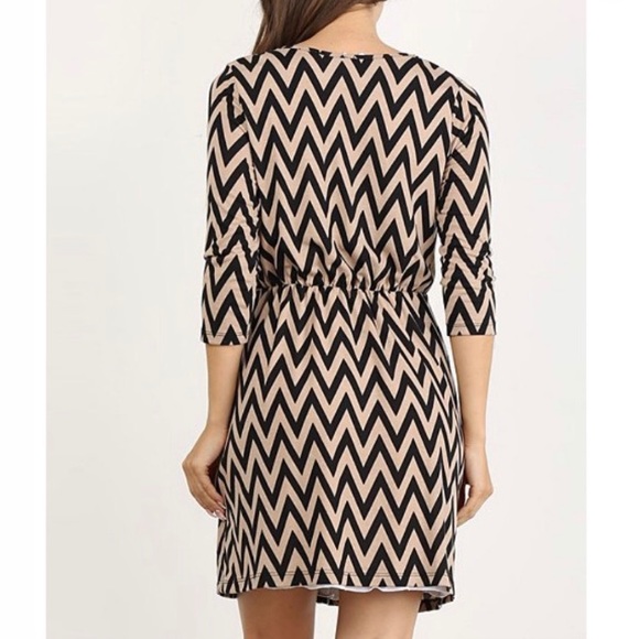 Khaki & Black Chevron A-Line Dress, M - Picture 3 of 5